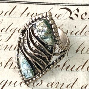 Stunning Israel RL(Regina Lane)Sterling Silver and Roman Glass Ring size 7